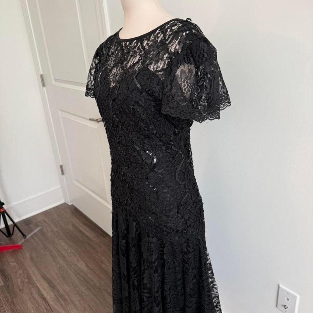 Vintage HW Collections Black Lace Sequin Midi Dress Size 10 - Picture 5 of 6
